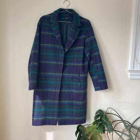 ASOS plaid teal/purple light wool sweater coat - Picture 8 of 9